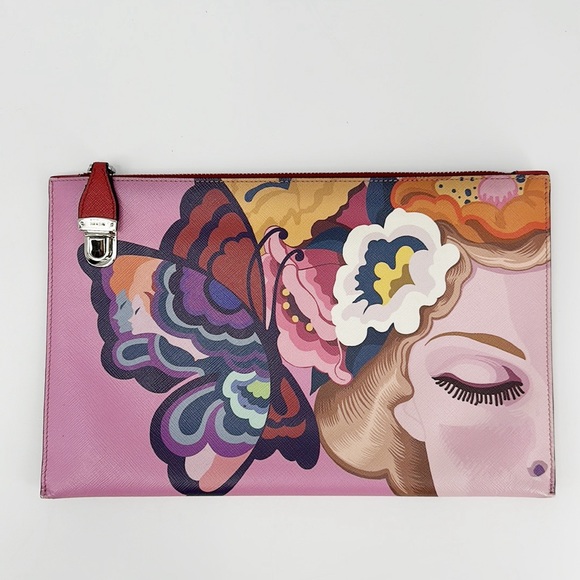 Like New! PRADA Butterfly Print Saffiano Leather Clutch/Purse. PRISTINE! - Picture 1 of 6